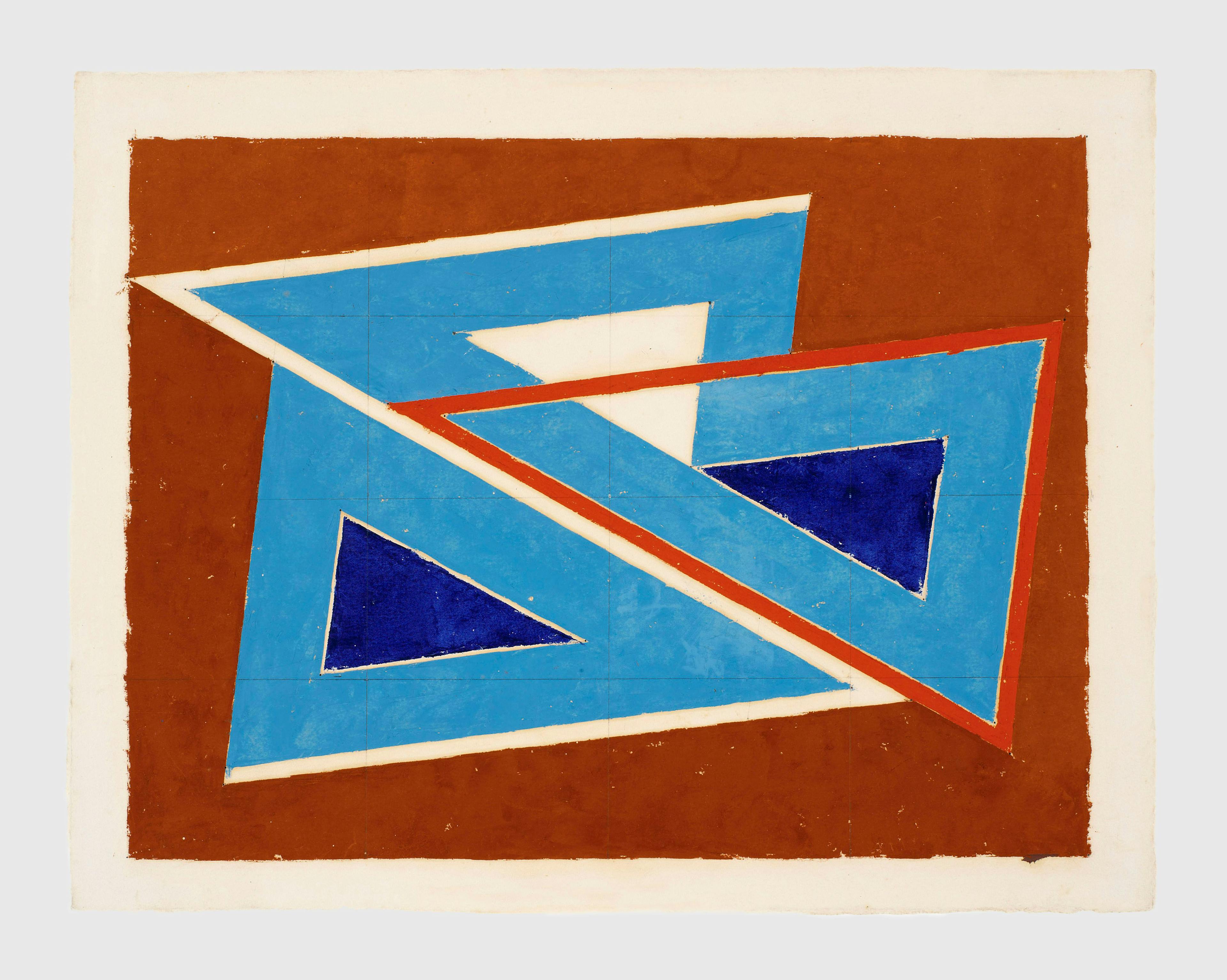 A painting by Josef Albers, called Untitled Abstraction (Blue Triangles), circa 1938.